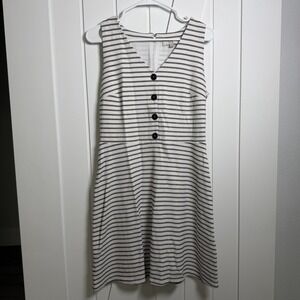 Loft Striped A-line Dress Size 8 Black And Off White Classic Preppy Sleeveless